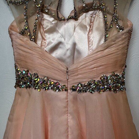 Vintage Jovani Y2K 90s Mini Prom Dress Sweetheart Pink Beaded Bodice Ruffle 00 - Picture 11 of 12